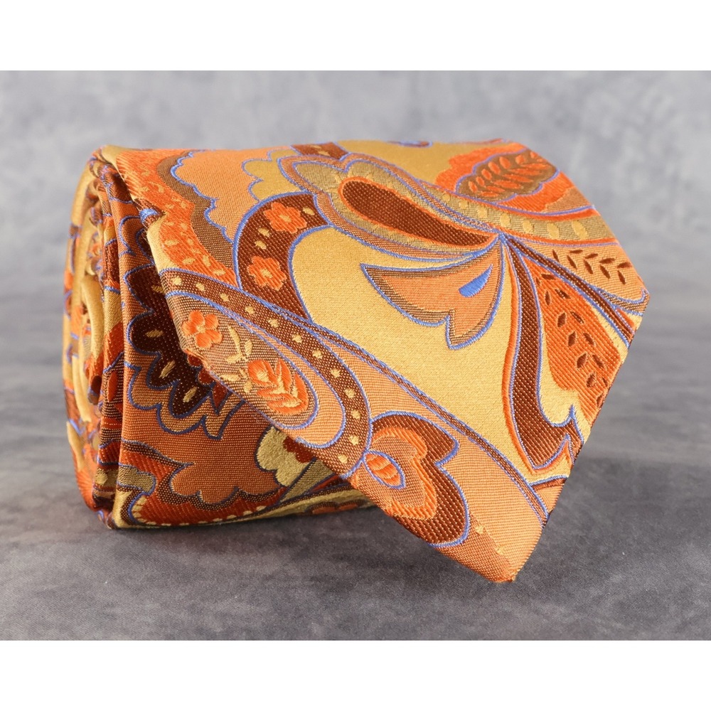 Robert Talbott 100% Silk Necktie Orange Paisley Best of Class Hand Sewn USA